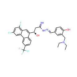 CCN(CC)Cc1cc(/C=N/NC(=N)C[C@@H](O)c2cc3c(F)cc(F)cc3c3cc(C(F)(F)F)ccc23)ccc1O ZINC001772610880