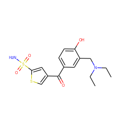 CCN(CC)Cc1cc(C(=O)c2csc(S(N)(=O)=O)c2)ccc1O ZINC000013727860