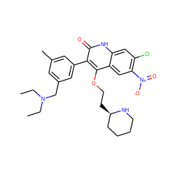 CCN(CC)Cc1cc(C)cc(-c2c(OCC[C@@H]3CCCCN3)c3cc([N+](=O)[O-])c(Cl)cc3[nH]c2=O)c1 ZINC000029411641