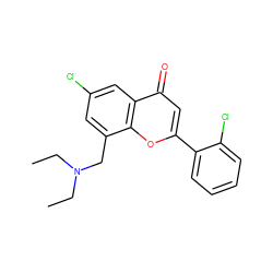 CCN(CC)Cc1cc(Cl)cc2c(=O)cc(-c3ccccc3Cl)oc12 ZINC000103206208