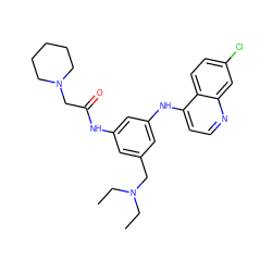 CCN(CC)Cc1cc(NC(=O)CN2CCCCC2)cc(Nc2ccnc3cc(Cl)ccc23)c1 ZINC000026671495