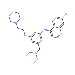 CCN(CC)Cc1cc(NCCN2CCCCC2)cc(Nc2ccnc3cc(Cl)ccc23)c1 ZINC000040980642