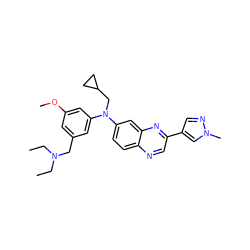 CCN(CC)Cc1cc(OC)cc(N(CC2CC2)c2ccc3ncc(-c4cnn(C)c4)nc3c2)c1 ZINC000219364535