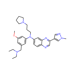 CCN(CC)Cc1cc(OC)cc(N(CCCN2CCCC2)c2ccc3ncc(-c4cnn(C)c4)nc3c2)c1 ZINC000204149981