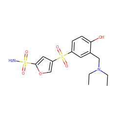 CCN(CC)Cc1cc(S(=O)(=O)c2coc(S(N)(=O)=O)c2)ccc1O ZINC000013727949