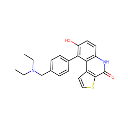 CCN(CC)Cc1ccc(-c2c(O)ccc3[nH]c(=O)c4sccc4c23)cc1 ZINC000165243347