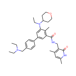 CCN(CC)Cc1ccc(-c2cc(C(=O)NCc3c(C)cc(C)[nH]c3=O)c(C)c(N(CC)C3CCOCC3)c2)cc1 ZINC000147061935