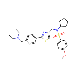 CCN(CC)Cc1ccc(-c2nc(CN(C3CCCC3)S(=O)(=O)c3ccc(OC)cc3)cs2)cc1 ZINC000066259822