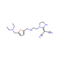 CCN(CC)Cc1ccc(CNCCN2CCNC2=C(C#N)C#N)o1 ZINC000013825548