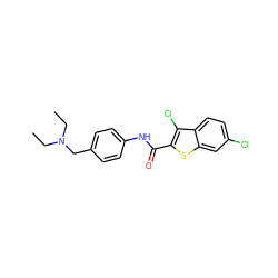 CCN(CC)Cc1ccc(NC(=O)c2sc3cc(Cl)ccc3c2Cl)cc1 ZINC000002419166