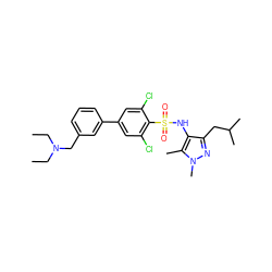 CCN(CC)Cc1cccc(-c2cc(Cl)c(S(=O)(=O)Nc3c(CC(C)C)nn(C)c3C)c(Cl)c2)c1 ZINC000199935265