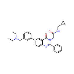 CCN(CC)Cc1cccc(-c2ccc3nc(-c4ccccc4)n(CC(=O)NCC4CC4)c(=O)c3c2)c1 ZINC000071331071