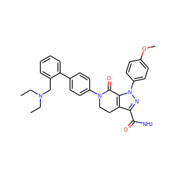 CCN(CC)Cc1ccccc1-c1ccc(N2CCc3c(C(N)=O)nn(-c4ccc(OC)cc4)c3C2=O)cc1 ZINC000014969471