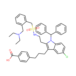 CCN(CC)Cc1ccccc1CS(=O)(=O)NCCc1c(CCCc2ccc(C(=O)O)cc2)c2cc(Cl)ccc2n1C(c1ccccc1)c1ccccc1 ZINC000095615897