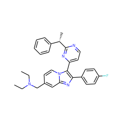 CCN(CC)Cc1ccn2c(-c3ccnc([C@@H](C)c4ccccc4)n3)c(-c3ccc(F)cc3)nc2c1 ZINC000036161080