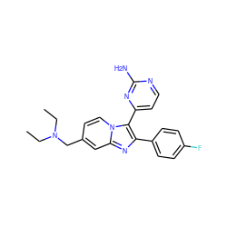 CCN(CC)Cc1ccn2c(-c3ccnc(N)n3)c(-c3ccc(F)cc3)nc2c1 ZINC000040431387