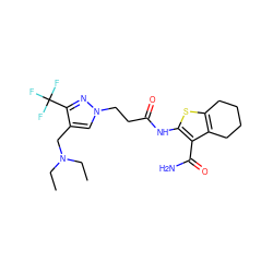 CCN(CC)Cc1cn(CCC(=O)Nc2sc3c(c2C(N)=O)CCCC3)nc1C(F)(F)F ZINC000064548745