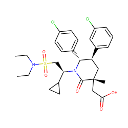 CCN(CC)S(=O)(=O)C[C@H](C1CC1)N1C(=O)[C@@](C)(CC(=O)O)C[C@H](c2cccc(Cl)c2)[C@H]1c1ccc(Cl)cc1 ZINC000299828311