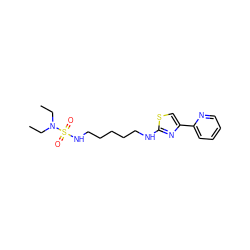 CCN(CC)S(=O)(=O)NCCCCCNc1nc(-c2ccccn2)cs1 ZINC000073139640