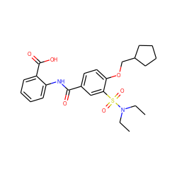 CCN(CC)S(=O)(=O)c1cc(C(=O)Nc2ccccc2C(=O)O)ccc1OCC1CCCC1 ZINC000013611157