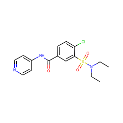 CCN(CC)S(=O)(=O)c1cc(C(=O)Nc2ccncc2)ccc1Cl ZINC000006497128