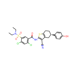 CCN(CC)S(=O)(=O)c1cc(C(=O)Nc2sc3c(c2C#N)C[C@H](c2ccc(O)cc2)CC3)c(Cl)cc1Cl ZINC000029133821