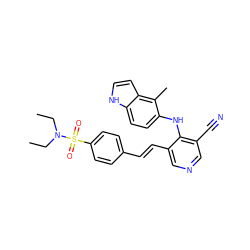 CCN(CC)S(=O)(=O)c1ccc(/C=C/c2cncc(C#N)c2Nc2ccc3[nH]ccc3c2C)cc1 ZINC000049031408