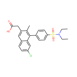 CCN(CC)S(=O)(=O)c1ccc(-c2c(C)c(CC(=O)O)cc3ccc(Cl)cc23)cc1 ZINC000205725337