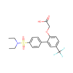 CCN(CC)S(=O)(=O)c1ccc(-c2cc(C(F)(F)F)ccc2OCC(=O)O)cc1 ZINC000071332016