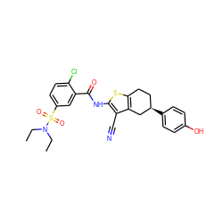 CCN(CC)S(=O)(=O)c1ccc(Cl)c(C(=O)Nc2sc3c(c2C#N)C[C@H](c2ccc(O)cc2)CC3)c1 ZINC000029133871