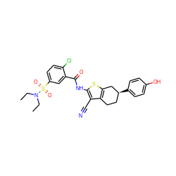 CCN(CC)S(=O)(=O)c1ccc(Cl)c(C(=O)Nc2sc3c(c2C#N)CC[C@H](c2ccc(O)cc2)C3)c1 ZINC000026645213