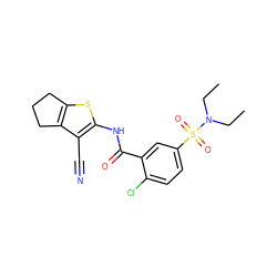 CCN(CC)S(=O)(=O)c1ccc(Cl)c(C(=O)Nc2sc3c(c2C#N)CCC3)c1 ZINC000000854136