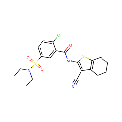 CCN(CC)S(=O)(=O)c1ccc(Cl)c(C(=O)Nc2sc3c(c2C#N)CCCC3)c1 ZINC000000827259