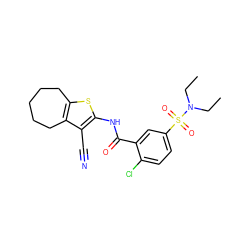 CCN(CC)S(=O)(=O)c1ccc(Cl)c(C(=O)Nc2sc3c(c2C#N)CCCCC3)c1 ZINC000013588577