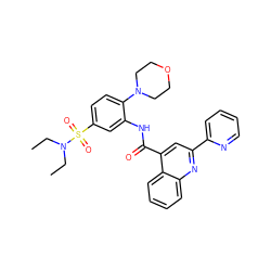 CCN(CC)S(=O)(=O)c1ccc(N2CCOCC2)c(NC(=O)c2cc(-c3ccccn3)nc3ccccc23)c1 ZINC000017466281