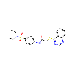 CCN(CC)S(=O)(=O)c1ccc(NC(=O)CSc2ncnc3ccccc23)cc1 ZINC000003273344