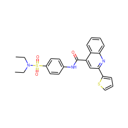 CCN(CC)S(=O)(=O)c1ccc(NC(=O)c2cc(-c3cccs3)nc3ccccc23)cc1 ZINC000008690699