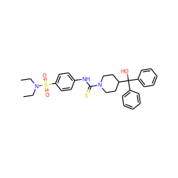 CCN(CC)S(=O)(=O)c1ccc(NC(=S)N2CCC(C(O)(c3ccccc3)c3ccccc3)CC2)cc1 ZINC000084757155