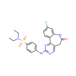 CCN(CC)S(=O)(=O)c1ccc(Nc2ncc3c(n2)-c2ccc(Cl)cc2NC(=O)C3)cc1 ZINC000082152750