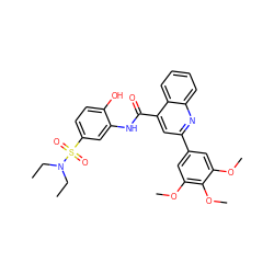 CCN(CC)S(=O)(=O)c1ccc(O)c(NC(=O)c2cc(-c3cc(OC)c(OC)c(OC)c3)nc3ccccc23)c1 ZINC000038141731