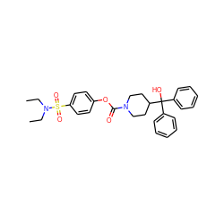 CCN(CC)S(=O)(=O)c1ccc(OC(=O)N2CCC(C(O)(c3ccccc3)c3ccccc3)CC2)cc1 ZINC000084668639