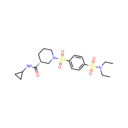 CCN(CC)S(=O)(=O)c1ccc(S(=O)(=O)N2CCC[C@@H](C(=O)NC3CC3)C2)cc1 ZINC000001363486