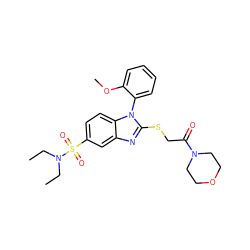 CCN(CC)S(=O)(=O)c1ccc2c(c1)nc(SCC(=O)N1CCOCC1)n2-c1ccccc1OC ZINC000006130150