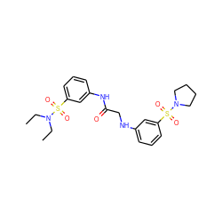 CCN(CC)S(=O)(=O)c1cccc(NC(=O)CNc2cccc(S(=O)(=O)N3CCCC3)c2)c1 ZINC000012521706