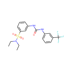 CCN(CC)S(=O)(=O)c1cccc(NC(=O)Nc2cccc(C(F)(F)F)c2)c1 ZINC000004863615