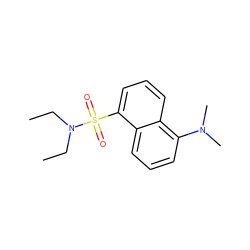 CCN(CC)S(=O)(=O)c1cccc2c(N(C)C)cccc12 ZINC000000226420