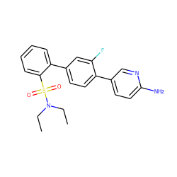 CCN(CC)S(=O)(=O)c1ccccc1-c1ccc(-c2ccc(N)nc2)c(F)c1 ZINC000224729107