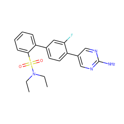 CCN(CC)S(=O)(=O)c1ccccc1-c1ccc(-c2cnc(N)nc2)c(F)c1 ZINC000224740952