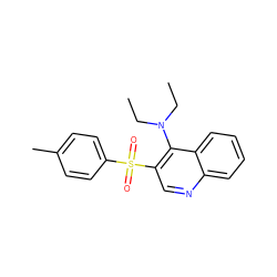 CCN(CC)c1c(S(=O)(=O)c2ccc(C)cc2)cnc2ccccc12 ZINC000020381110