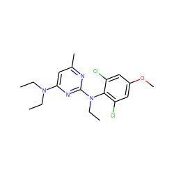 CCN(CC)c1cc(C)nc(N(CC)c2c(Cl)cc(OC)cc2Cl)n1 ZINC000013794486